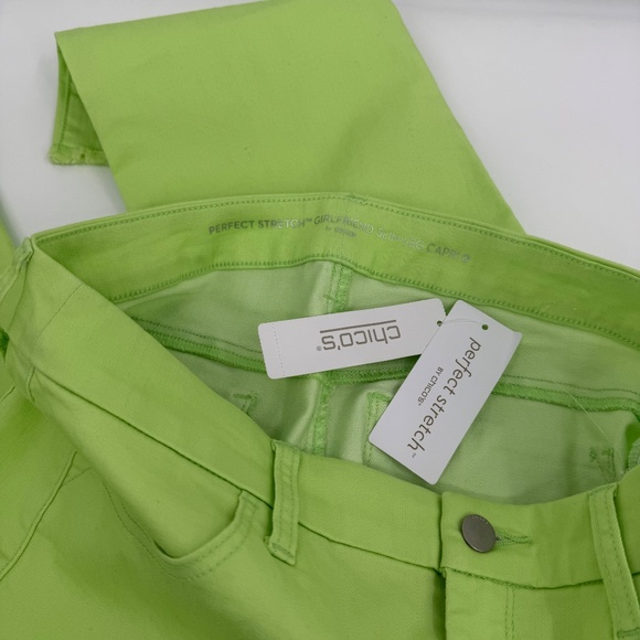 Chicos Jeans Women Small NEW Green Neon Slim Leg Capri Perfect Stretch Grlfrnd - Picture 6 of 13